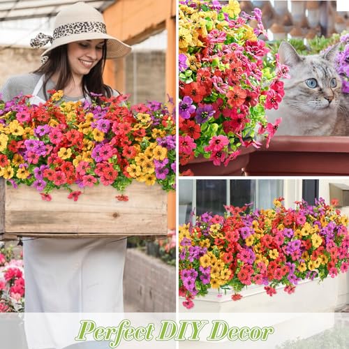 Waipfaru Artificial Flowers for Outdoors, 36 Bundles Faux Plants Outdoor, UV Resistant Artificial Plants Outdoor, Silk Fake Artificial Flowers for Outside Home Decor Planter Porch Patio Decoration - color: Red&yellow&purple&purple-red, size: 36 Bundles