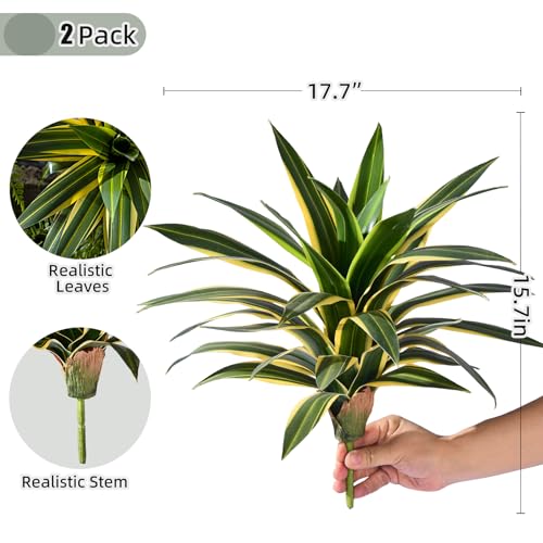 Artificial Agave Plant Fake Agave Planters for Indoor Outdoor Faux Agave Plants Real Touch Realistic Greenery for Home Living Room Office Bathroom Garden Front Porch Patio Decor (17inch-2 Pcs Yellow) - size: 17inch-2 Pcs Yellow