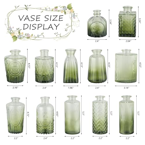 RUCKAE Glass Bud Vases Mini Flower Vase Small Vintage Vases for Centerpiece Table Wedding Decorations Home Decor Party(Gradient Green 32pack) - color: Gradient Green