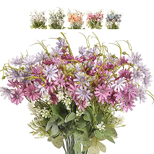 Artificial Flowers Wildflowers Silk Daisy Spring Fake Daisies Decoration Summer UV Resistant Colorful Mixed Bundles Faux Greenery Outdoor Plant Stem Filler for Home Decor Indoor Floral Arrangements - color: 07-purple
