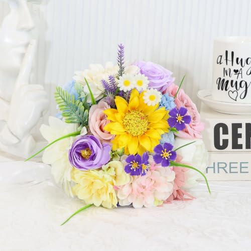 Wedding Bouquets for Bride Bridesmaid 8.5 Inch Pre-Made Spring Artificial Roses Flowers Bridal Bouquets for Bride Vintage Wedding Marriage Proposal Party Church Decoration - color: Wildflower