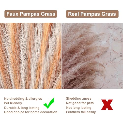 Pampas Grass Small, Brown&Off White&Orange 30 Pcs 17" Faux Pampas Grass Short Decor, Pompas Grass Flower Arrangement and Vase Filler for Boho Home Wedding Decoration - color: Brown&off White&orange, size: 17'' Tall