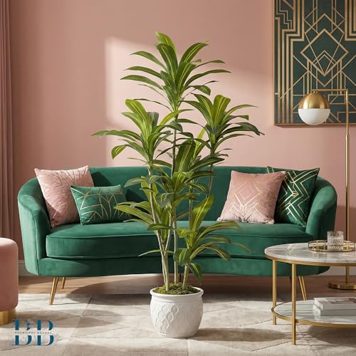 Dracaena Artificial Tree with Small Black Pot & Moss – Lifelike Natural Look, Maintenance-Free, Indoor & Outdoor Plant for Home, Office, Balcony & Patio (5ft, Standard Black Plastic Base)