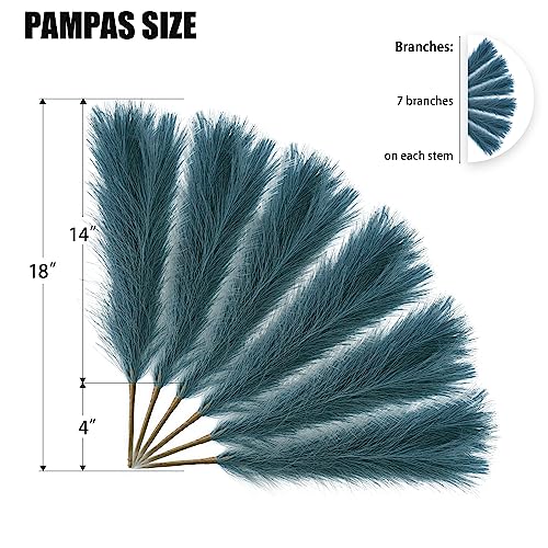 6 PCS Faux Pampas Grass Arrangement - 18"/45cm Artificial Fluffy Pompous Grass Stems for Boho Chic Home and Wedding Decor (Dust Blue) - color: B3- Dust Blue