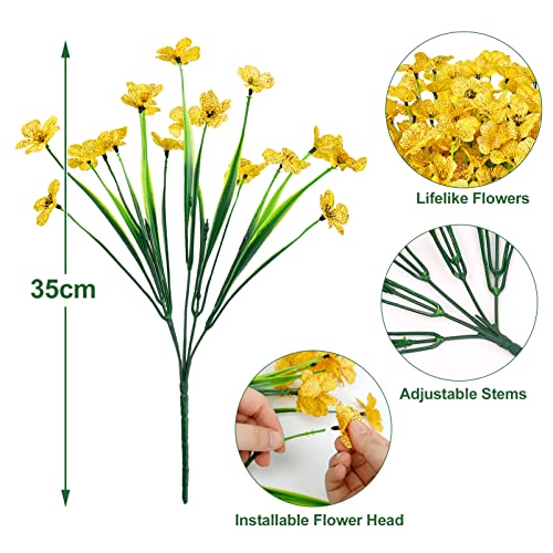 Ouddy Decor 12 Bundles Artificial Flowers for Decorations Fake Silk Plants for Outdoor Indoor UV Resistant Faux Plastic Greenery Stems for Window Garden Porch Home Spring Summer Decoration, Yellow - color: Yellow, size: 12 Bundles