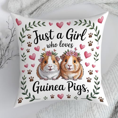 Fokongna Just a Girl who Loves Guinea Pigs Decorative Pillow Covers Throw Cover, Cute Farmhouse Animal Guinea Pig for Room Bed Chair Couch Decorative Pillowcase 18 x 18 Inch - color: Girl