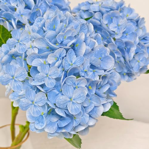 3 Pcs 21" Real Touch Blue Hydrangea Artificial Flowers with Stems, Fake Silk Flowers for Outdoors, Artificial Flowers for Home Decor Wedding Bouquets Centerpieces Vase - color: Blue, size: 3 Pcs