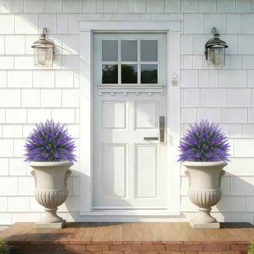 Grooy Artificial Lavender Topiary Ball, Set of 4 Artificial Boxwood Shrub Bushes with Ground Spike, Fake Evergreen Tree for Porch, Artificial Plants for Outdoor Planters Indoor UV Resistant - color: Lavender Ball 4pc