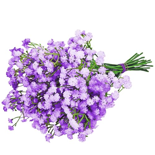 ABAJI Tiny Babys Breath Artificial Flowers Gypsophila Real Touch Flowers for Wedding Party Home Garden Decoration 12 inch in Length Small and Short - color: Light Purple, size: 24 PCS