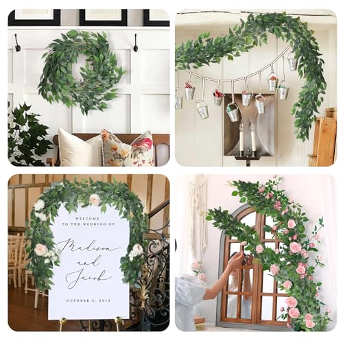 RECUTMS Fake Willow Leaves Vine Artificial Italian Ruscus Greenery Garland 2Pack 6.5FT Faux Hanging Silk Leaf Ivy Rattan for Home Office Wedding Garden Balcony Wall Window Indoor Outdoor Decor - color: Ruscus Greenery Garland 2pcs