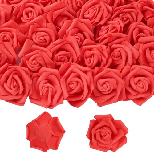 50 PCS Deep Red Foam Rose Stemless Artificial Flower Head Bulk 2.75in Mini Fake Simulated Eternal Flores Roses Flower for DIY Craft Bridal Bouquets Centerpieces Arrangement Home Decoration - color: Deep Red