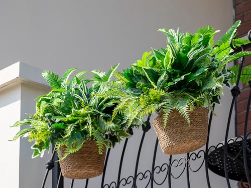 Green Moon 14PCS Artificial Plants Outdoor, Faux Fern and Greenery Stems | UV Resistant Faux Outdoor plants, Fake Shrubs Plants for Patio Garden, Front Porch, Window Box, Spring Summer Home Decor - color: Greenery