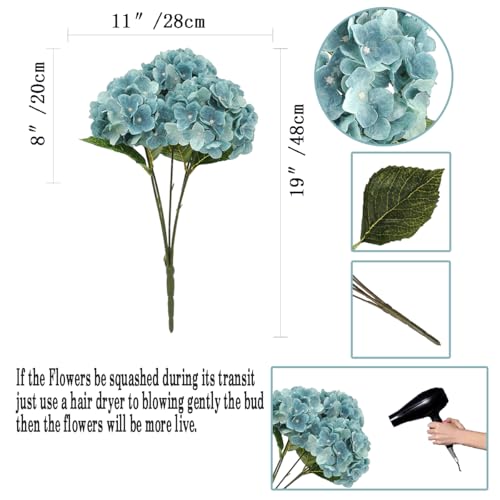 2Bouquets Artificial Fake Flowers Plants Silk Hydrangea Arrangements Wedding Bouquets Decorations Plastic Floral Home Kitchen Garden Party Festival Bar DIY (Gray Blue) - color: Gray Blue