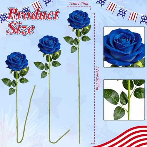 15PCS Red Blue White Artificial Flowers Fake Roses, Silk Artificial Patriotic Flowers with Stems Realistic Bouquets for 4th of July Decorations Independence Day Home Decor Party Crafts DIY - color: Red-blue-white