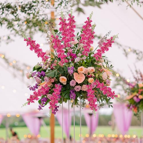8PCS Artificial Delphinium Flowers 33.5'' Rose Red Silk Flowers Faux Delphinium Long Stem Hyacinth Artificial Flowers for Tall Vase Home Wedding Table Decor(Rose Red) - color: Hot Pink