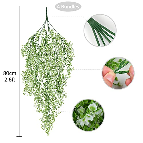 RECUTMS Faux Vines Hanging Flowers Artificial Hanging Plants 4Pcs Fake Hanging Fern Vines Greenery for Summer Spring Indoor Outdoor Garden Wedding Patio Wall Graduation Party Decoration(White) - color: White-hanging