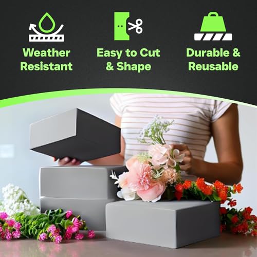 XCEL Floral Foam Blocks - Reusable, Weather Resistant Craft Foam Fresh & Artificial Flower Arrangements, Faux Florist Foam Planters Florist Supplies (Gray 7" x 7" x 3" - 4 Pack) - color: Gray 7" x 7" x 3" - 4 Pack