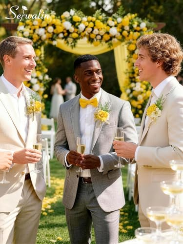 Serwalin 6 PCS Yellow Rose Boutonniere for Men, Artificial Silk Flower Boutonniere for Wedding Groom Groomsmen, Prom Homecoming Formal Party Suit Decoration - color: Yellow, size: Boutonniere 6pcs