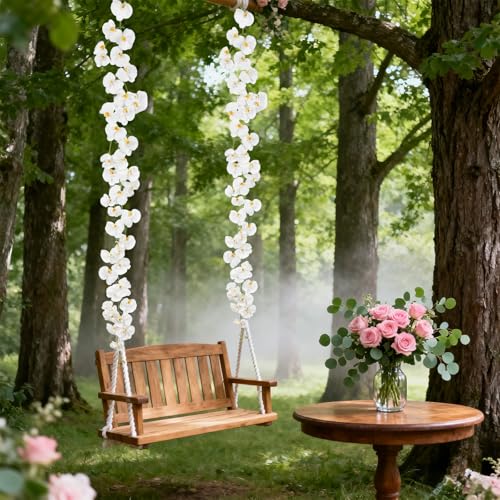 7.38ft White Orchid Garland Real Touch Latex Orchid Vine Hanging Artificial Orchids for Home Party Wedding Room Birthday Christmas Wall Arch Decor(White) - color: White