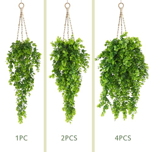 RECUTMS 4Pcs 29.9 Inches Fake Hanging Eucalyptus Plants UV Resistant Plastic Artificial Greenery Ivy Garlands for Indoor Outdoor Home Room Garden Bookshelf Patio Porch Farmhouse Wedding Balcony Decor - color: Green