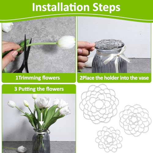 3PCS Flower Arrangement Holder, Flower Frogs for Arrangements Vase Floral Grid Stainless Steel Reusable Florist Supplies Easy Arranger Organizer for Vase Bouquets Fixation Plant Flowers Inserts
