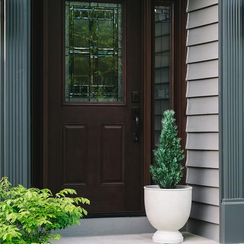Set of 2 Pre-Potted 3 Feet Faux Cedar Tree, Lifelike UV Protected Front Door Decor, Porch, Garden, Entryway Topiary, Indoor/Outdoor Use - Ready to Display - size: 3 feet