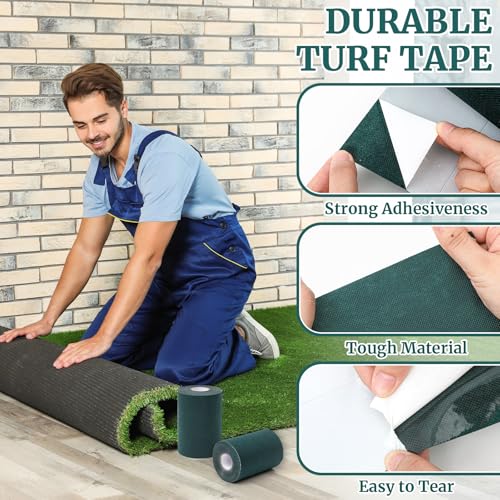 Gersoniel 2 Rolls 6 in x 16.5 ft Artificial Grass Turf Tape Self Adhesive Turf Seam Tape for Artificial Lawn Carpet Jointing, Indoor Outdoor Rug, Pet Grass Mat Connecting - size: 6 in X 16.5 ft