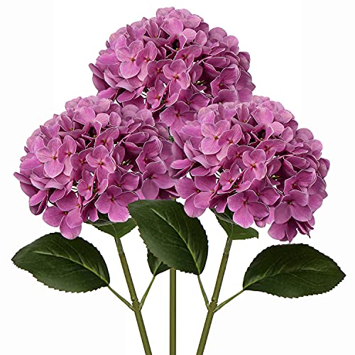 DILATATA Silk Hydrangea Flower 26" Big Fake Hydrangea Faux Flowers Lifelike Tall Artificial Hydrangea Real Touch Hydrangea for Wedding Ceremony Centerpieces Decor-3pcs - color: Purple #3, size: 3PCS