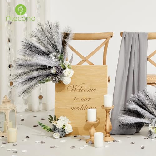 Alecono 𝟯𝟬𝙋𝙘𝙨 Pampas Grass 17in, Black and White Pampas Grass for Home Decoration, Faux Pampas Grass Decor for Wedding Centerpieces Birthday Party - color: White, Black, size: 30pcs