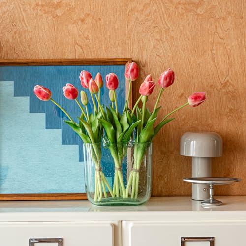 Artificial Tulips Flowers,Soft Touch Latex Bouquet, Fake Tulips,Spring Wedding Home Room Table Centerpiece Decor - color: Coral Pink(no Vase)