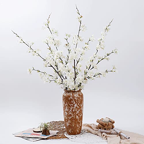 LESING 4pcs Artificial Cherry Blossom Flowers, 41.4" Realistic Fake Silk Long Stems Artificial Cherry Blossom Branches for Floor Table Home Wedding Decoration (White-1) - color: White-1