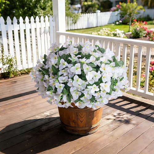 Faux Bougainvillea Artificial Flowers Plants for Outdoors, 4 Bundles Spring Fake Outdoor Flowers Silk Bougainvillea for Outside UV Resistant Realistic for Porch Patio Window Planter Garden Home, White - color: White