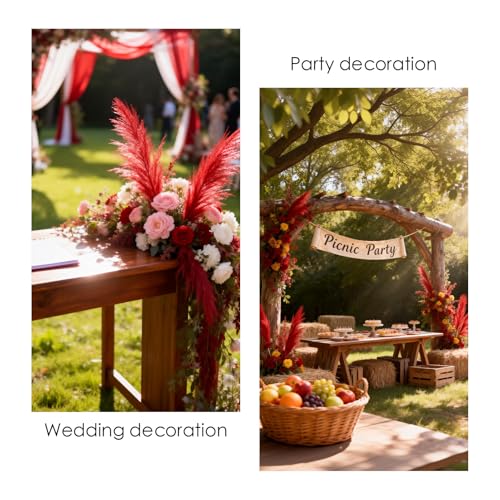 50pcs Red Pampas Grass 21.6 Inch Non-Shedding Faux Pampas for Bold Passionate Home, Vibrant Boho Weddings and Rich Tone Vase Arrangements - color: Red