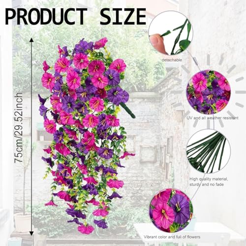 2pcs Outdoor Artificial Morning Glory Hanging Flowers for Outdoors Garden, Patio, Balcony, Farmhouse Decor - Valentine’s Day, Christmas, Easter, Thanksgiving, Halloween