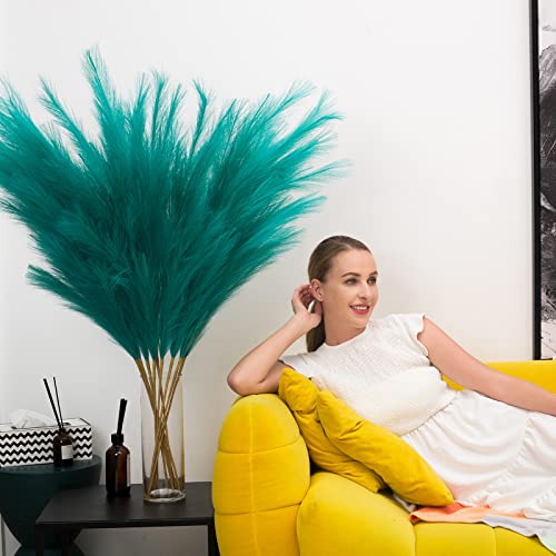 Pampas Grass Decor Tall, 43"/110cm Faux Pampas Grass 6 Stems Large Pompass Grass Branches Tall Bulk Boho Flower Arrangement for Home Room Wedding Party Decor (Green) - color: Green
