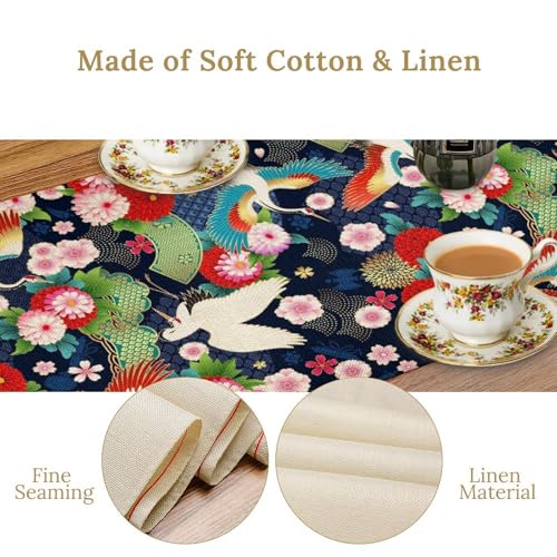 Japanese Crane Table Runner, Cherry Blossom Asian Pine Tree Spring Floral Japanese Background Table Runner for Home Kitchen Dining Patio Indoor Outdoor 13x36in - color: Aisa-8, size: 13x36in