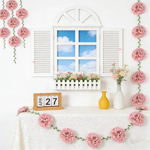 Pink Flower Garland for Backdrop - 2 Pcs Artificial Hanging Flower Garlands for Living Room Wedding Arch Decor, 8.2 Ft Fake Paper Floral Vines for Wall Window Garden Party Decoration - color: Pink