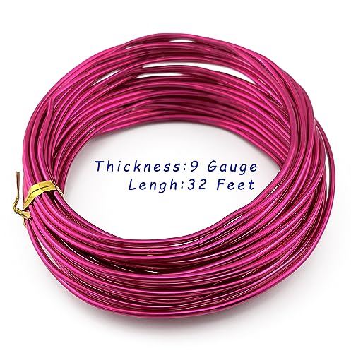 11 Yard Aluminum Wire Bendable Metal Wire Jewelry Craft Wire Beading Floral Making Jewelry Making Doll Making (9 Gauge, Deep Fuchsia) - color: Deep Fuchsia, size: 9 Gauge