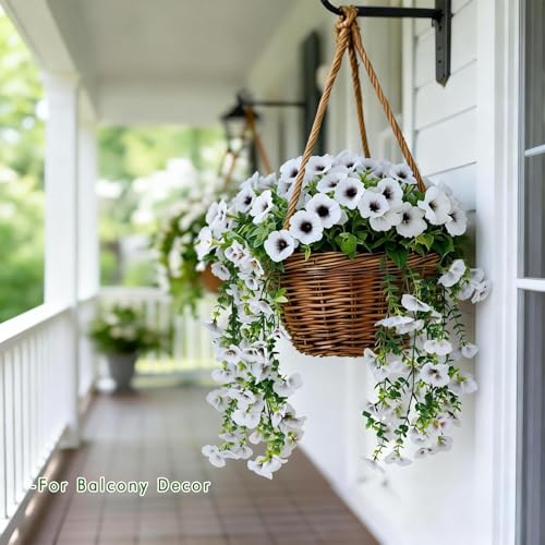Fake Flowers Outdoor,2 Pack Artificial Orchids for Wedding Outdoor Hanging Baskets – UV Resistant Long Faux Phalaenopsis for Front Porch, Table Centerpieces Party Spring Decoration(White) - color: White-2pack