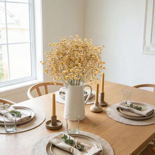 N&T NIETING 6Pcs Babys Breath Artificial Flowers,Real Touch Fake Gold Flowers Faux Flowers Bouquets for Vase Home Office Wedding Fall Winter Indoor Outdoor Centerpiece Table Decorations - color: Gold, size: 6PCS