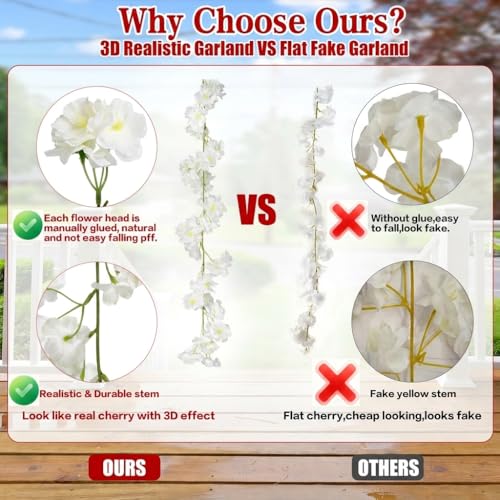 Sggvecsy Cherry Blossom Garland Artificial Cherry Flower Vines 8 Pack Hanging Silk Flowers Garland for Home Wedding Garden Party Arch Office Decor (White) - color: White, size: 8pcs