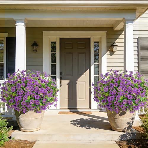 Roberly Artificial Flowers for Outdoors, UV Resistant Silk Faux Flowers Daisy with Eucalyptus Greenery Stems Fake Plastic Plants for Spring Summer Patio Garden Home Decor, 18 Bundles, Purple - color: Purple