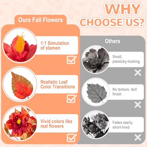 INXUGAO Fall Flowers Artificial for Outdoors Decoration, 2PCS Fake Fall Flowers for Outdoor Planters, Autumn Faux Hibiscus UV Resistant No Fade for Home Porch Patio Garden Balcony Yard Indoor Decor - color: Hibiscus Za-red Orange Yellow