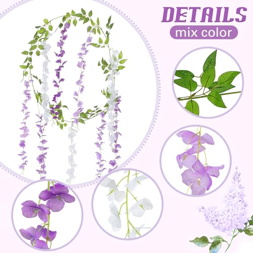 Thiccywoov 4pcs Wisteria Artificial Flowers Garland, 7.2Ft/Piece Wisteria Hanging Flowers Garland for Wedding Arch Decoration Outdoor Ceremony Home Backdrop Garden (Light Purple,Dark Purple,White) - color: Light Purple, Dark Purple, White