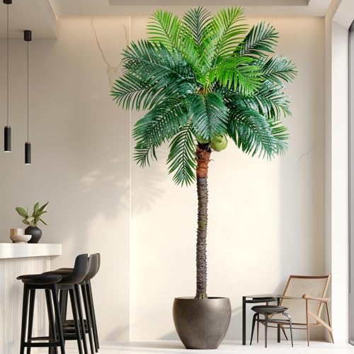 Erimda 30-Year Factory Faux Coconut Tree - 9.1FT Faux Palm Tree Realistic Thick Trunk & Heavy Duty Leaves, Hand-Carved Bark Texture, Indoor Tropical Decor for Living Room/Store, No Shiny Plastic Look - color: Palm Tree, size: 9.1FT