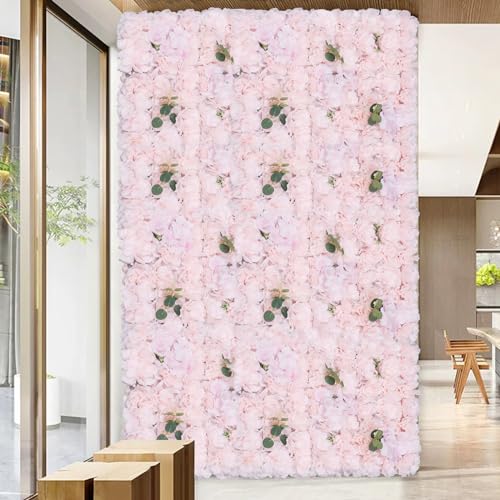 Flower Wall Panel Floral Backdrop, 6 Pcs Flower Wall Decor, 24" X 16" Silk Rose Wall, Artificial Flower Wall Backdrop Faux Flower Panel for Wedding, Party, Home (Light Pink) - color: Light Pink