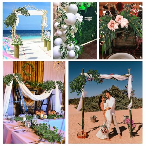 8pcs Italian Ruscus Artificial Leaves with Stems, Green Silk Leaf Wedding Arch Greenery Filler for Flower Arrangements, Faux Foliage Greenery Stems