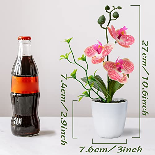 XONOR 4Pcs Artificial Orchid Flowers Mini Potted Orchid Flowers Fake Orchids with Plastic Vase for Home Office Wedding Table Centerpiece Decoration (Purple&Red) - color: Purple&red