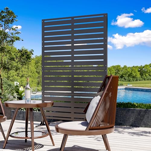 Modern Shade Metal Privacy Screen Outdoor 72" H x 48" W, Stable & Durable Privacy Fence Panels for Instant Privacy & Space Division, Freestanding Decorative Patio Screens for Outdoor, Black (1 Panel) - size: 1 Panel