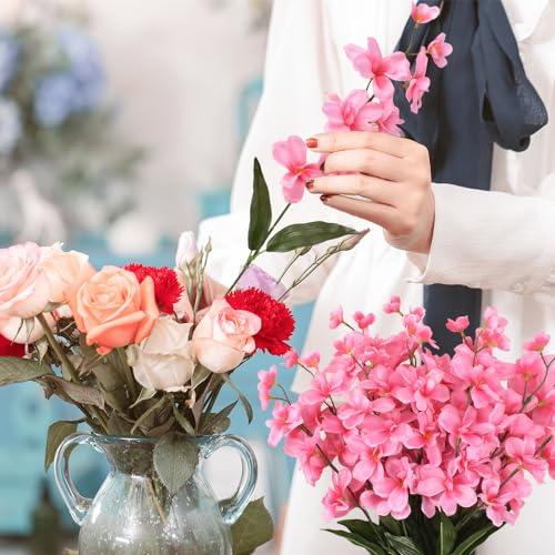 26.7'' Artificial Orchid Stems, 12Pcs Pink Silk Turquoise Orchids Flowers for Wedding Bridal Bouquet Boutonniere Wreath Table Centerpiece Outdoor Decor - color: Pink
